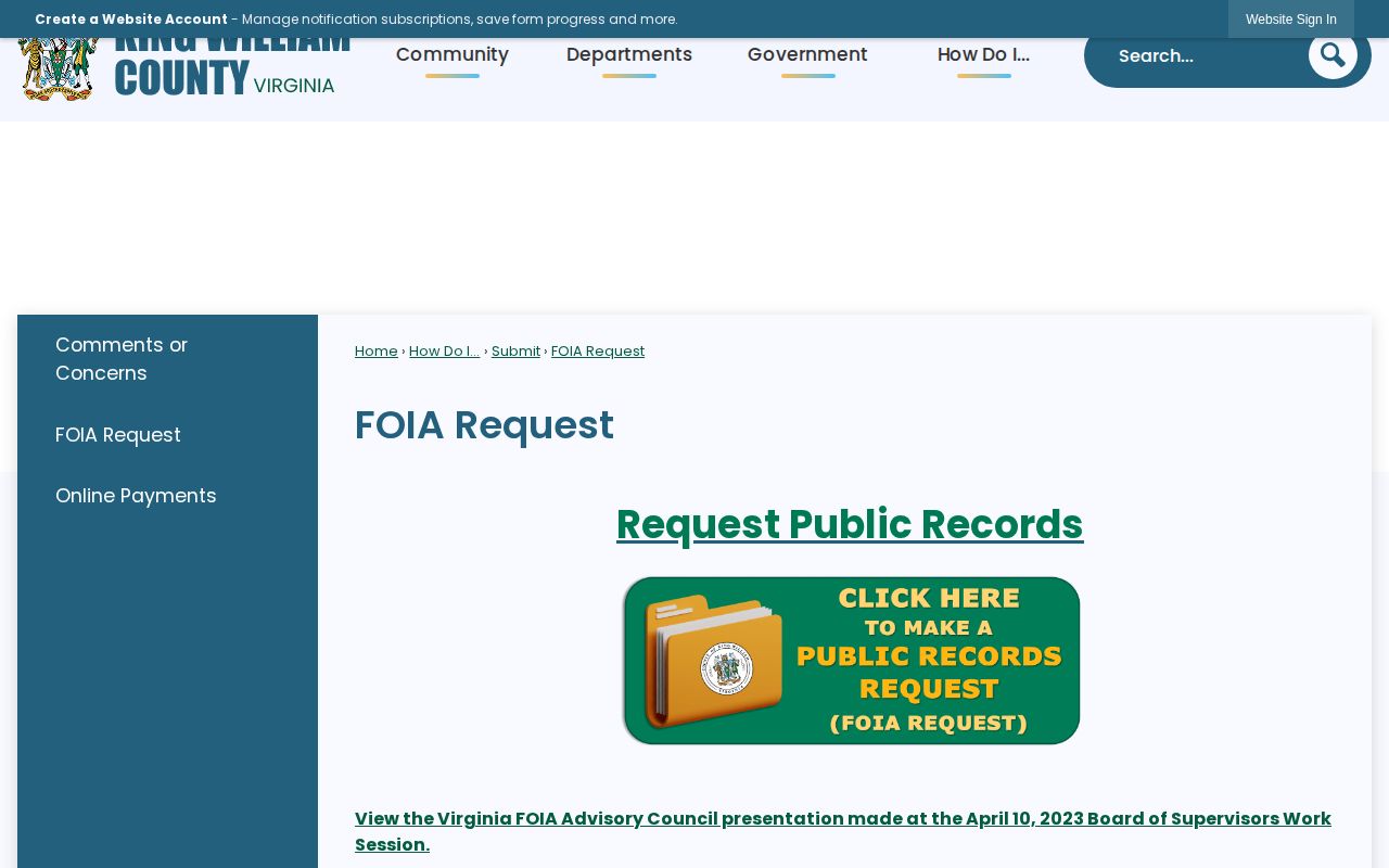 King William County Sheriff booking-record FOIA request route