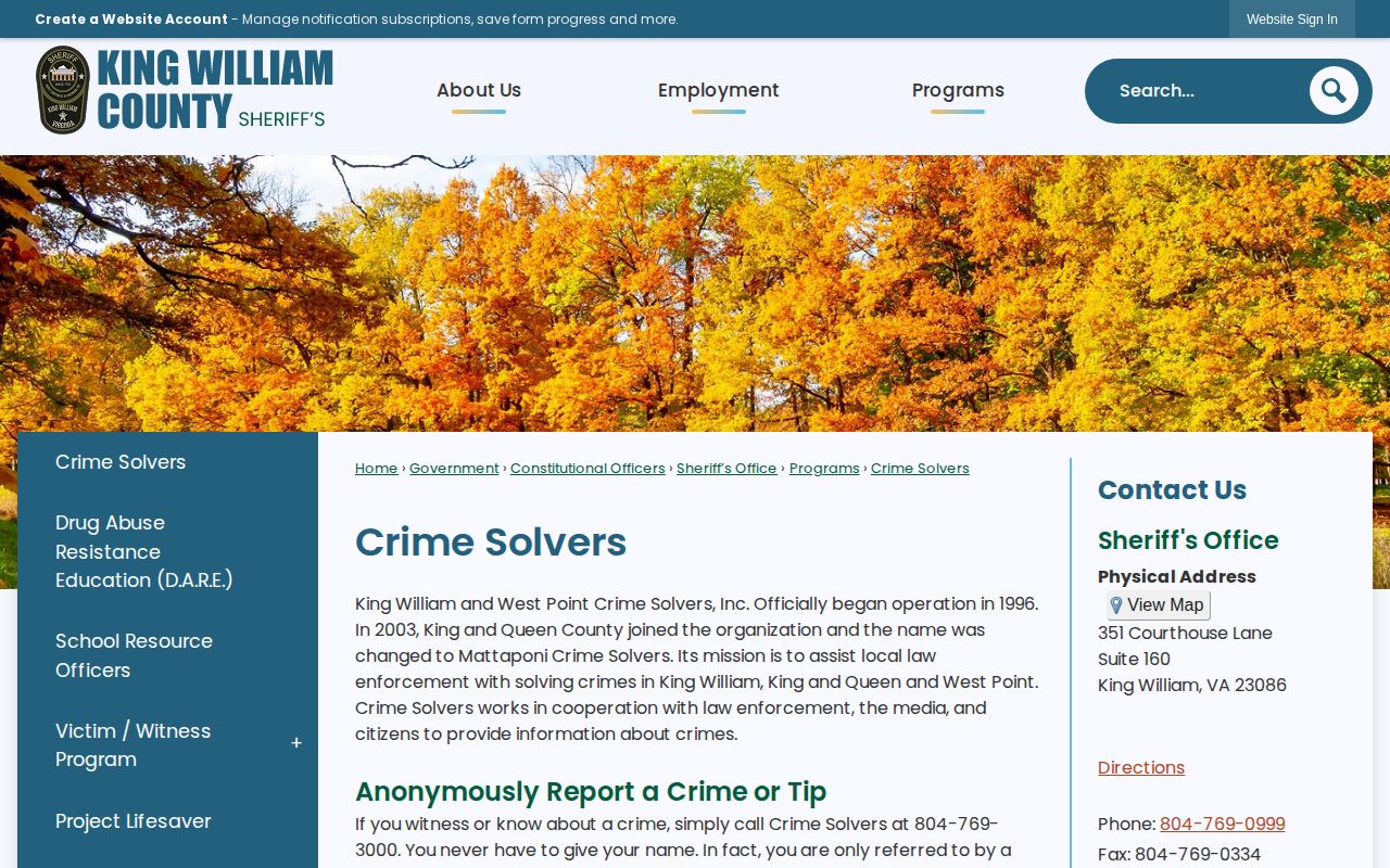 King William County anonymous Crime Solvers tip resource for wanted-fugitive information